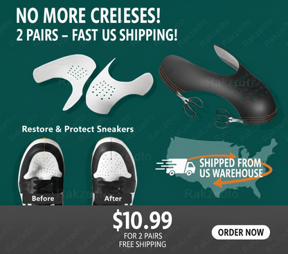 2 - Pack Crease Guards Shoe Shields Sneaker Toe Box Protector Large (White/Black) - Sole & Drip