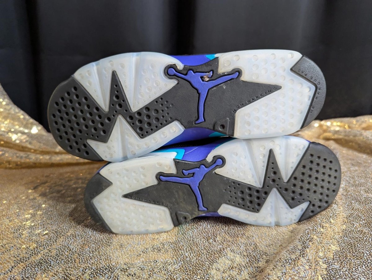 Jordan 6 Retro "Aqua" GS Size 6.5Y Excellent Cond Black Concord CT8529 - 004 - Sole & Drip