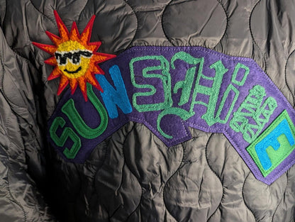 NWT FIRST ROW DENIM "Sunshine" Quilted Liner Jacket Multi - Patch Black XL Street - Sole & Drip