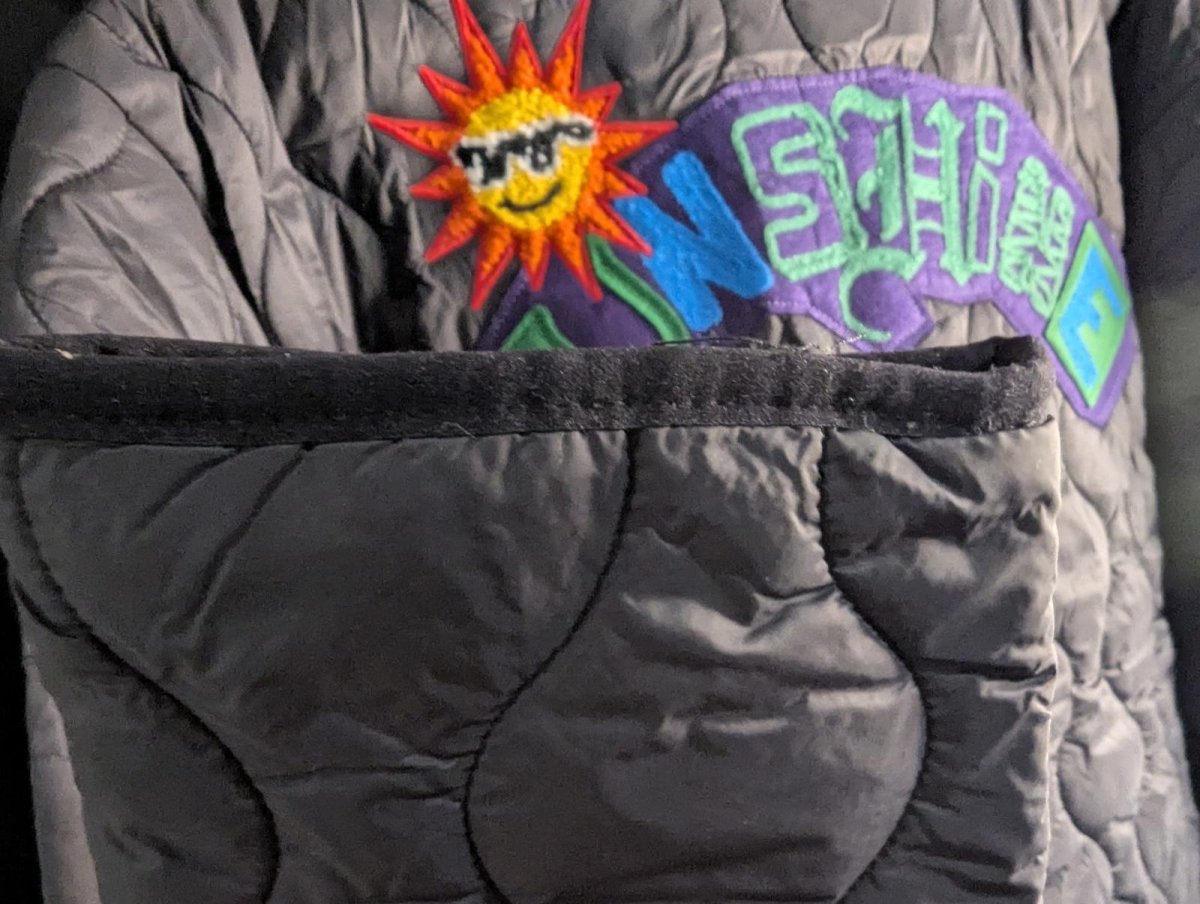 NWT FIRST ROW DENIM "Sunshine" Quilted Liner Jacket Multi - Patch Black XL Street - Sole & Drip