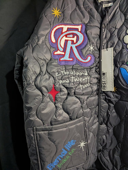 NWT FIRST ROW DENIM "Sunshine" Quilted Liner Jacket Multi - Patch Black XL Street - Sole & Drip