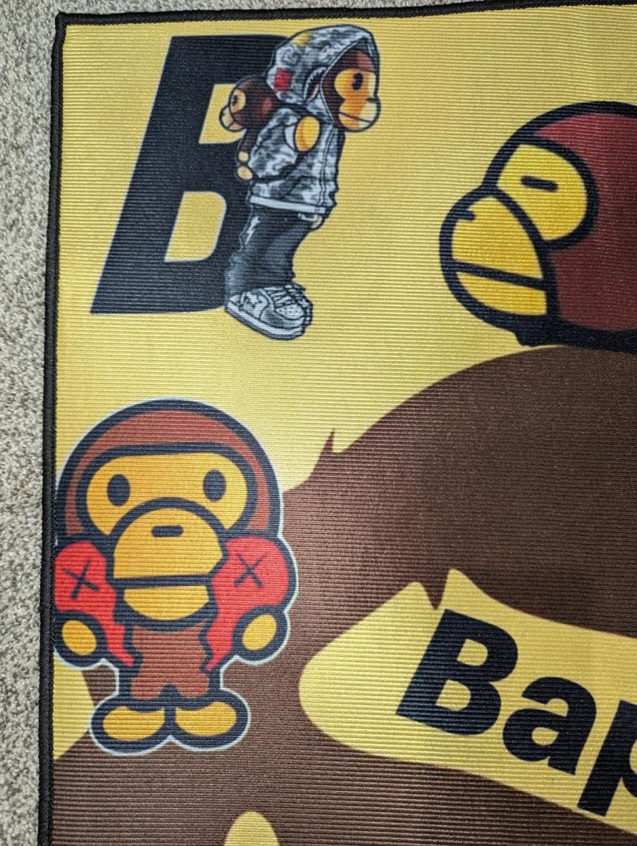 NEW Hypebeast BAPE Baby Milo Multi - Graphic Rug 34x20" Runner Mat Yellow/Brown - Sole & Drip