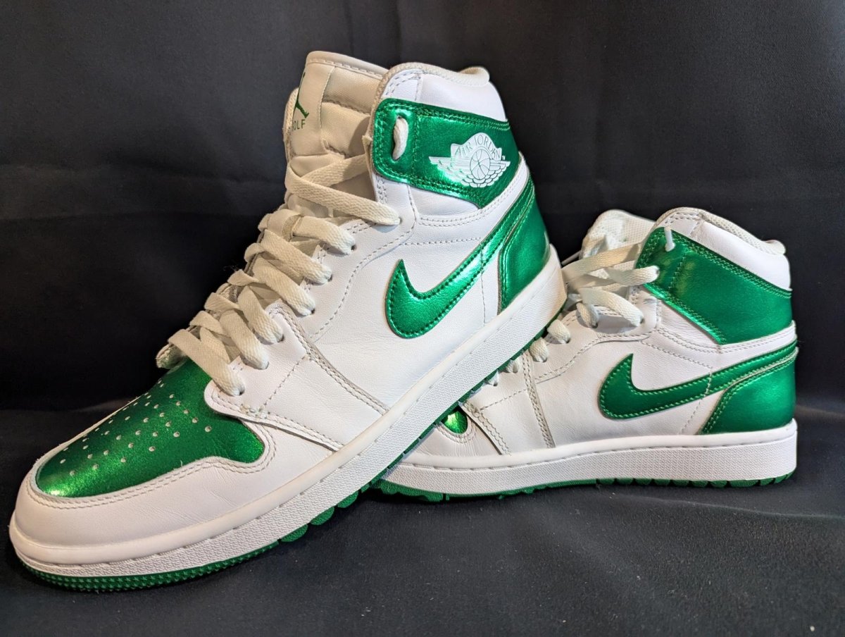 Jordan 1 High Golf "Metallic Green" Size 10 Used VGC DQ0660 - 130 Spikeless - Sole & Drip