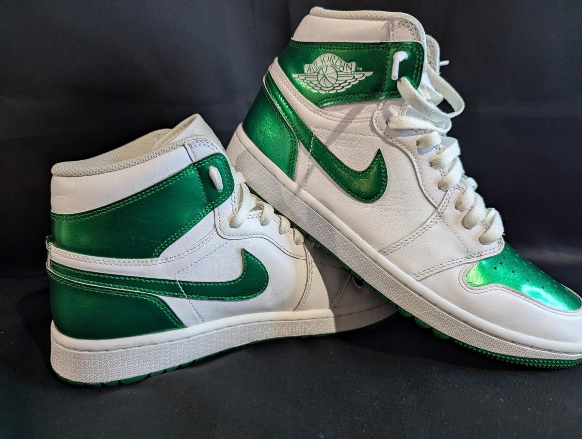 Jordan 1 High Golf "Metallic Green" Size 10 Used VGC DQ0660 - 130 Spikeless - Sole & Drip