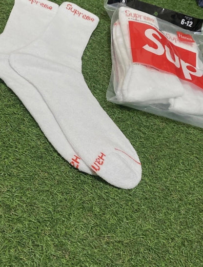 Supreme Hanes White Crew Socks Authentic 4 Pack Size 6-12 NWT Fast Ship