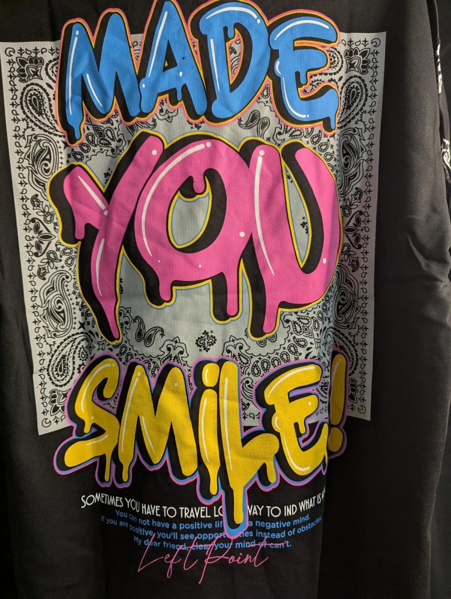 NWT LEFT POINT "Made You Smile" Graffiti Drip T-Shirt Black Neon Large Street - Sole & Drip