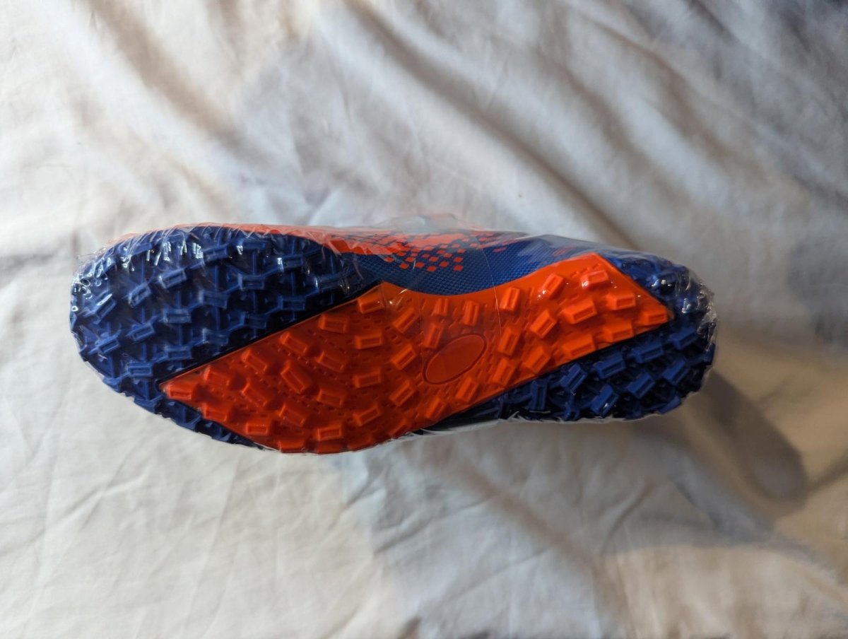 NEW Youth Soccer Cleats Orange Blue Graphic EU 36 (US Y 4) Football Boots - Sole & Drip
