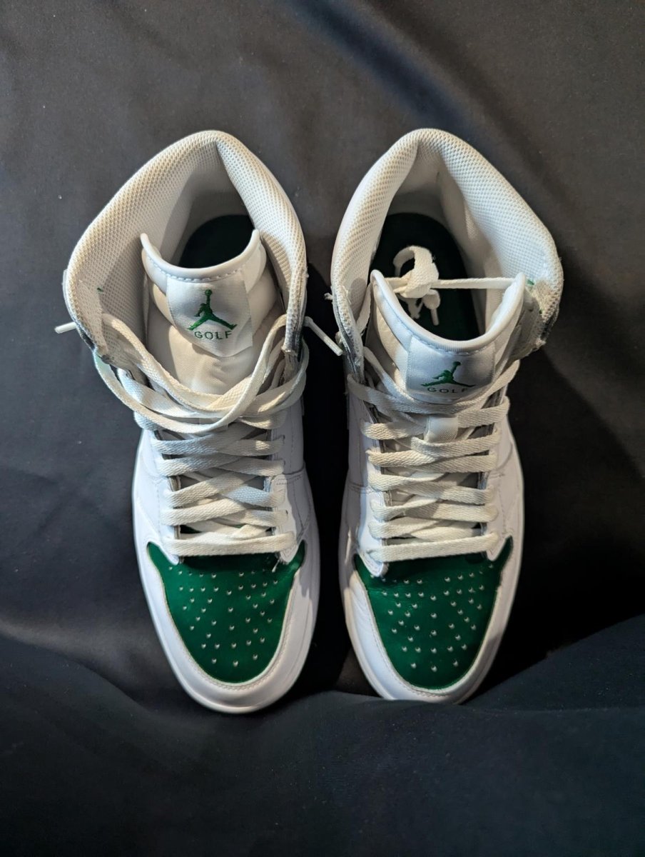 Jordan 1 High Golf "Metallic Green" Size 10 Used VGC DQ0660 - 130 Spikeless - Sole & Drip