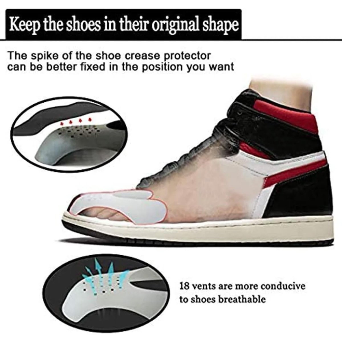 2 - Pack Crease Guards Shoe Shields Sneaker Toe Box Protector Large (White/Black) - Sole & Drip