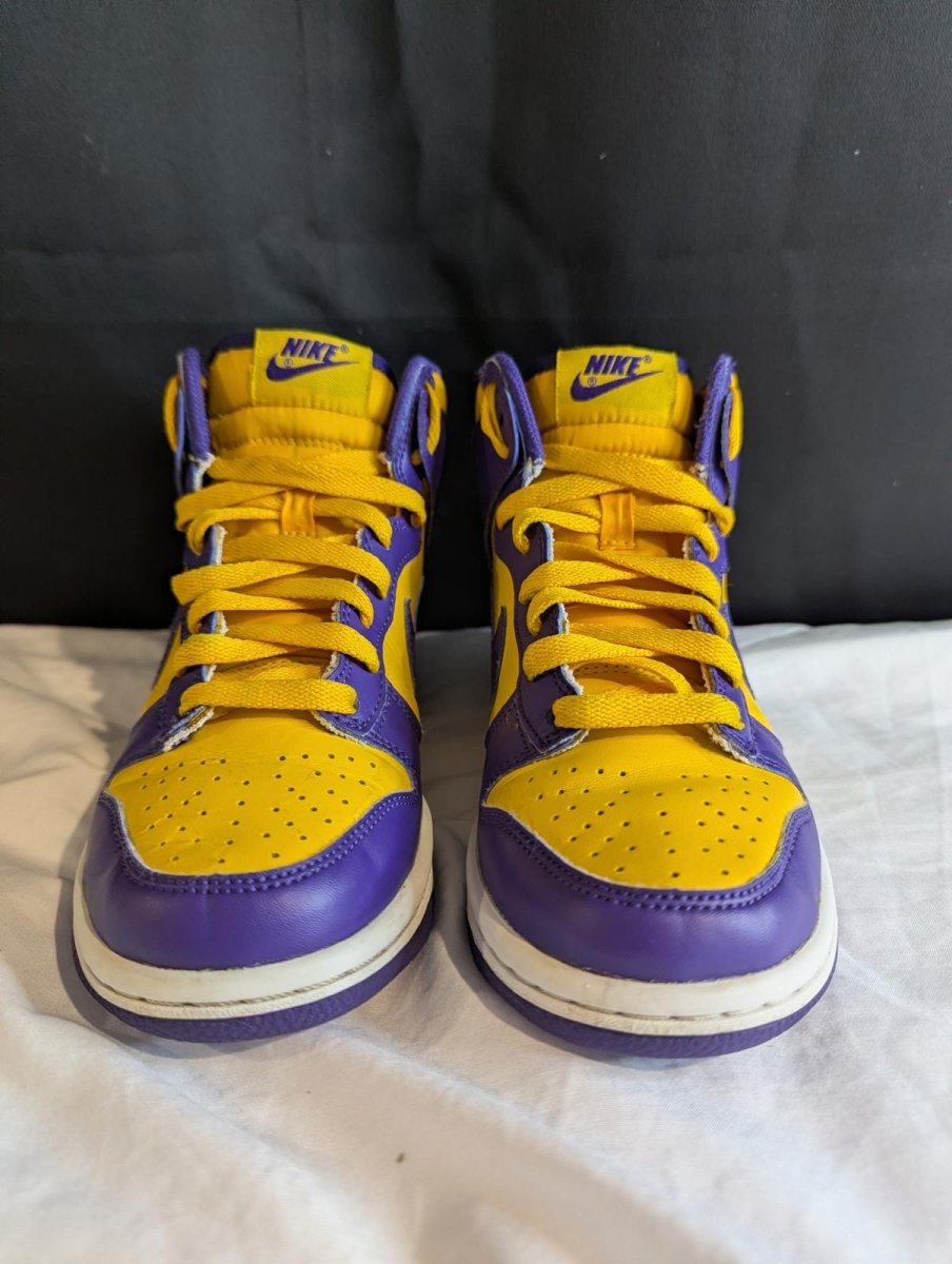 Nike Dunk High GS "Lakers" Purple Gold Size 4Y Used VGC DZ4454 - 500 No Box - Sole & Drip