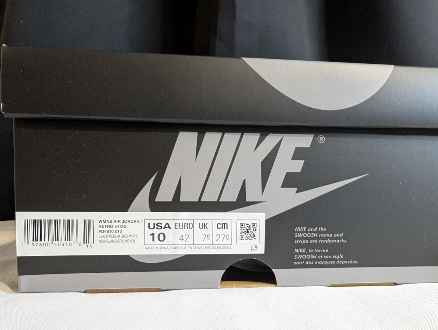 NEW Wmns Air Jordan 1 High OG Satin Shadow Black Grey 10W FD4810-010 DS