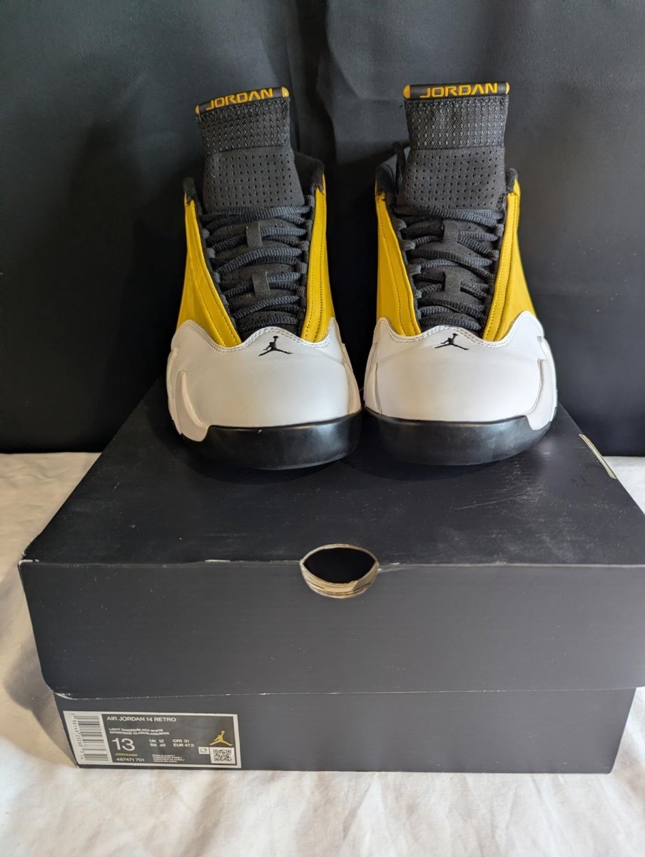 Jordan 14 Retro "Light Ginger" Size 13 Used VGC w/ Box 487471 - 701 Yellow/White - Sole & Drip