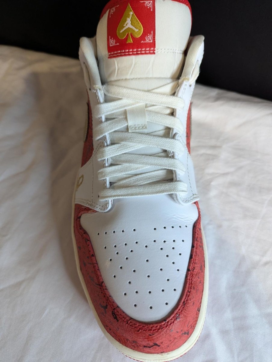 Jordan 1 Low SE "Spades" White Red Gold Size 13 Used VGC DJ5185 - 100 No Box - Sole & Drip