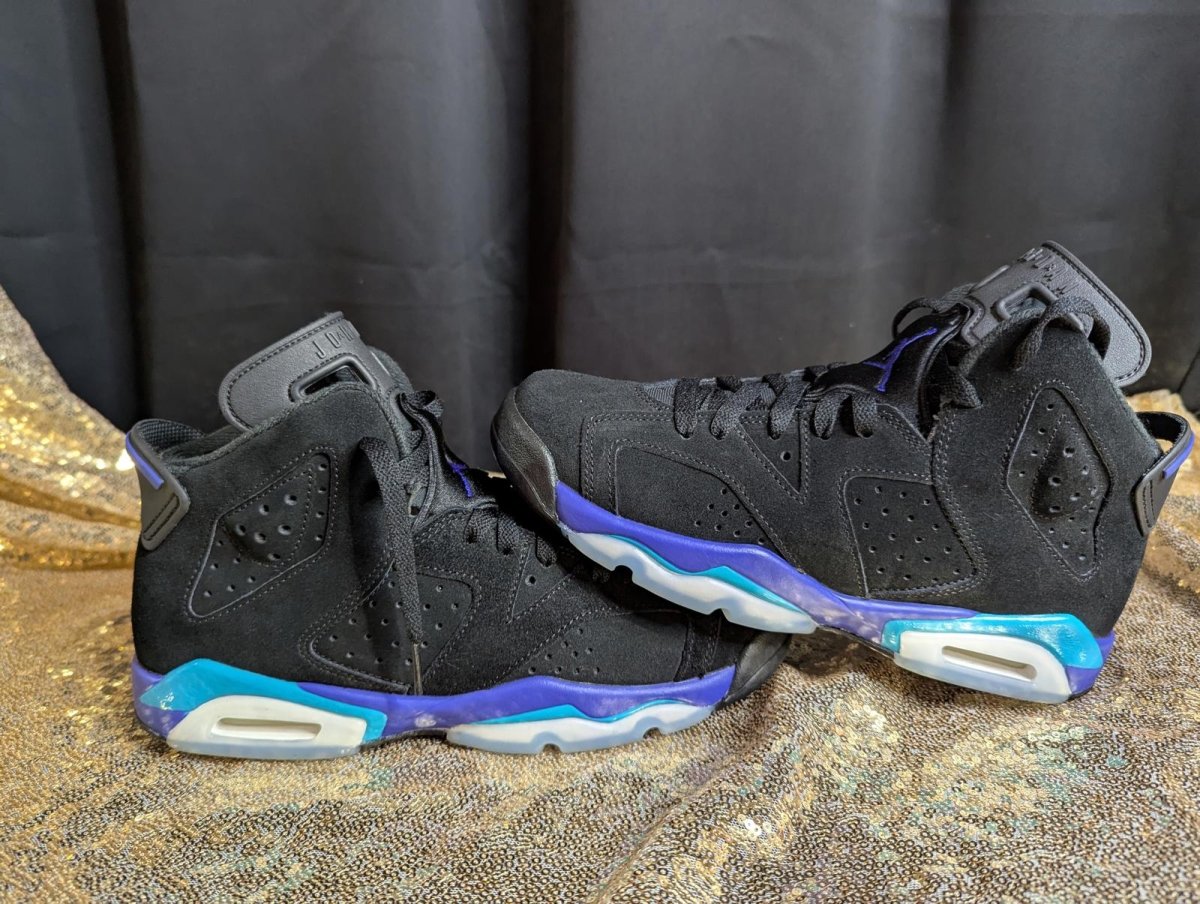 Jordan 6 Retro "Aqua" GS Size 6.5Y Excellent Cond Black Concord CT8529 - 004 - Sole & Drip