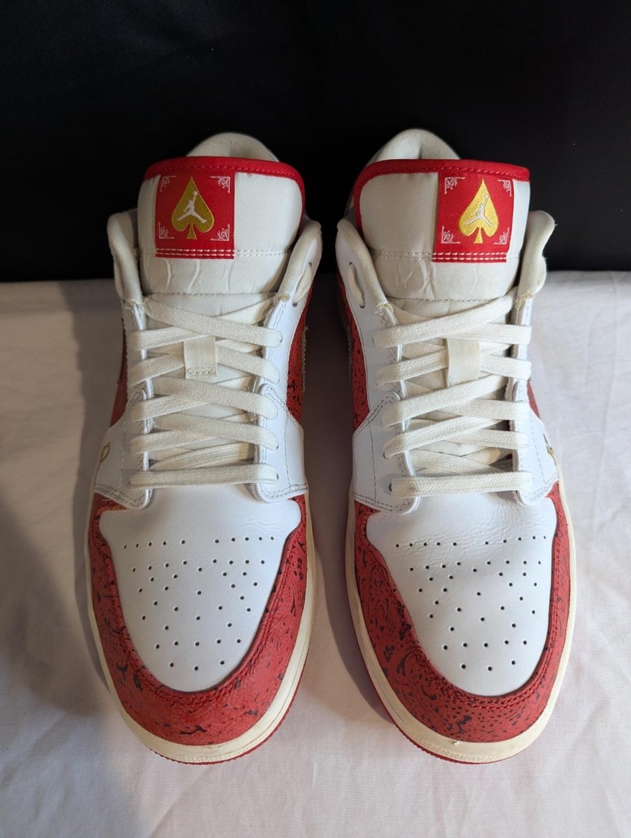 Jordan 1 Low SE "Spades" White Red Gold Size 13 Used VGC DJ5185 - 100 No Box - Sole & Drip