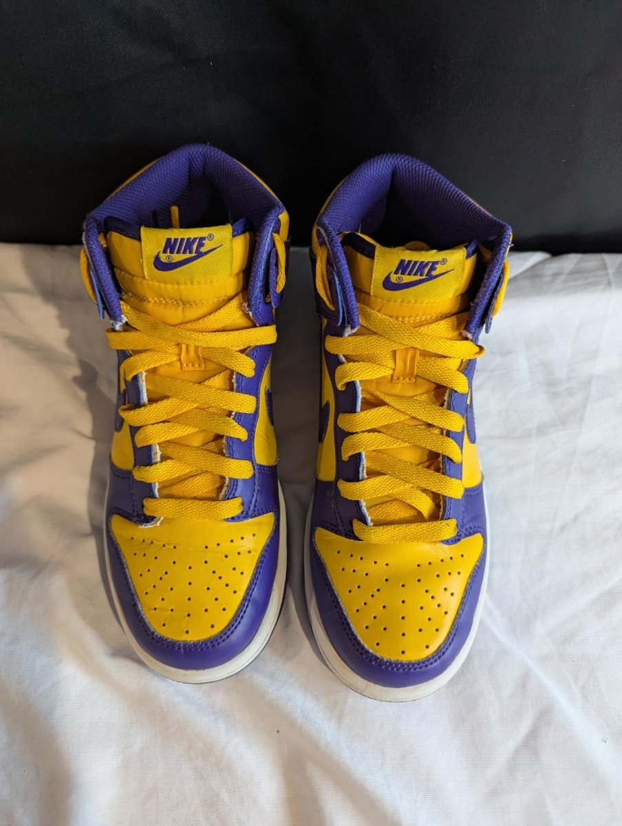 Nike Dunk High GS "Lakers" Purple Gold Size 4Y Used VGC DZ4454 - 500 No Box - Sole & Drip